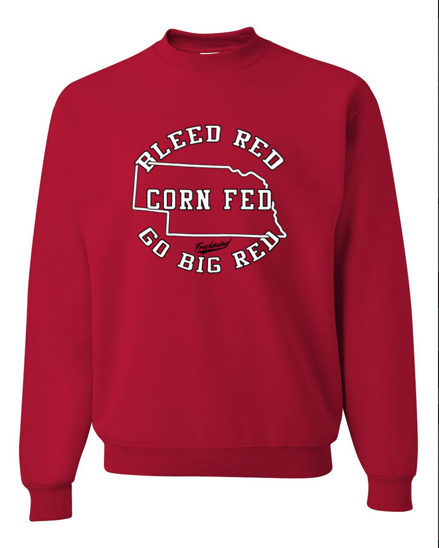 Bleed Red, Corn Fed, Go Big Red - Crewneck - Red