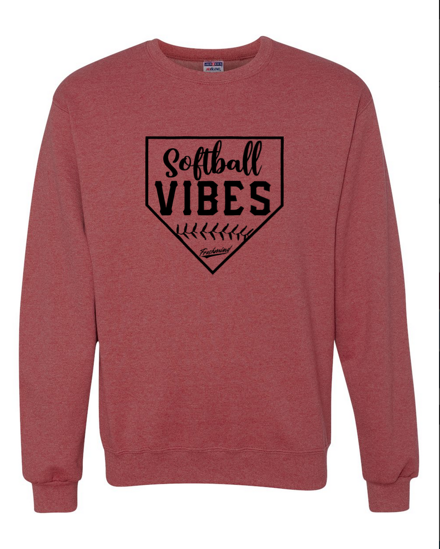 Softball Vibes/Black – Vintage Red Crewneck