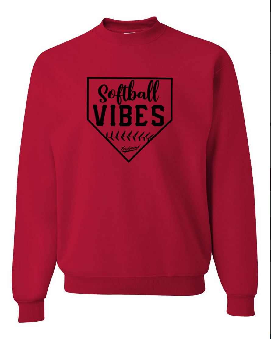 Softball Vibes/Black – Red Crewneck
