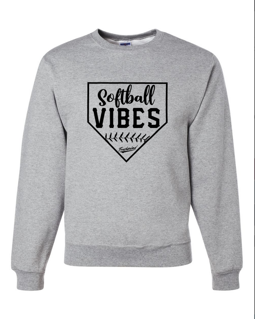 Softball Vibes/Black – Gray Crewneck