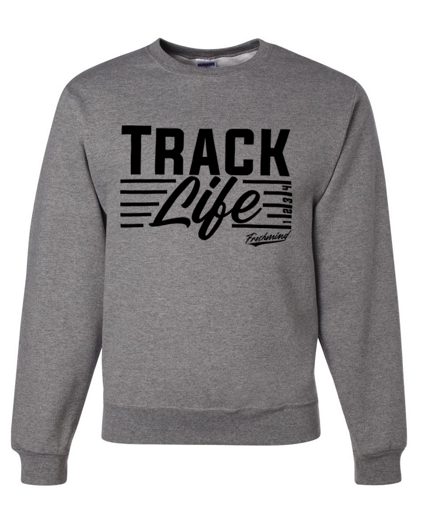 Track Life/Black – Dark Gray Crewneck