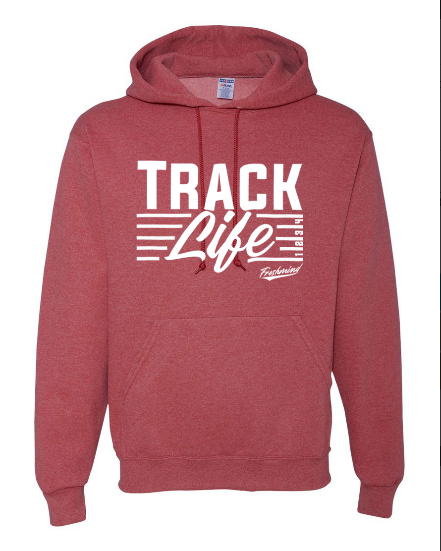 Track Life/White – Vintage Red Hoodie