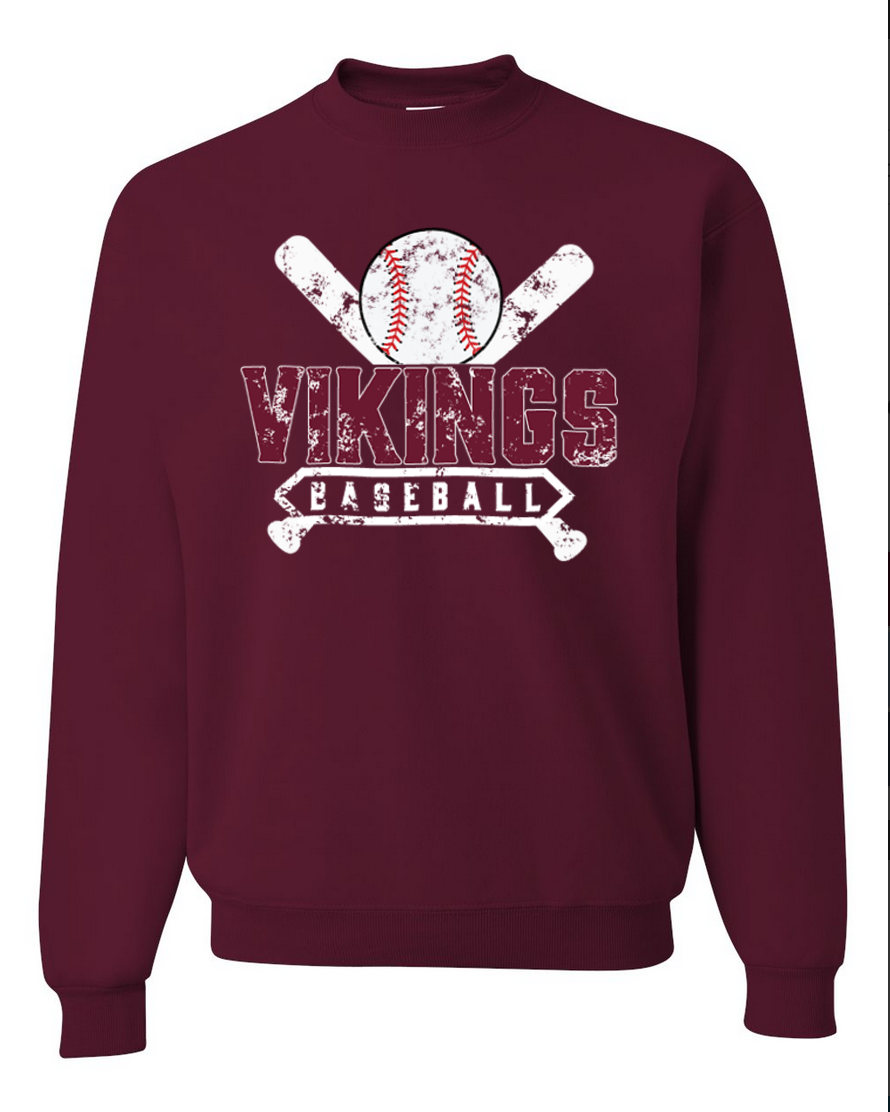 Waverly Baseball – Maroon Crewneck – White