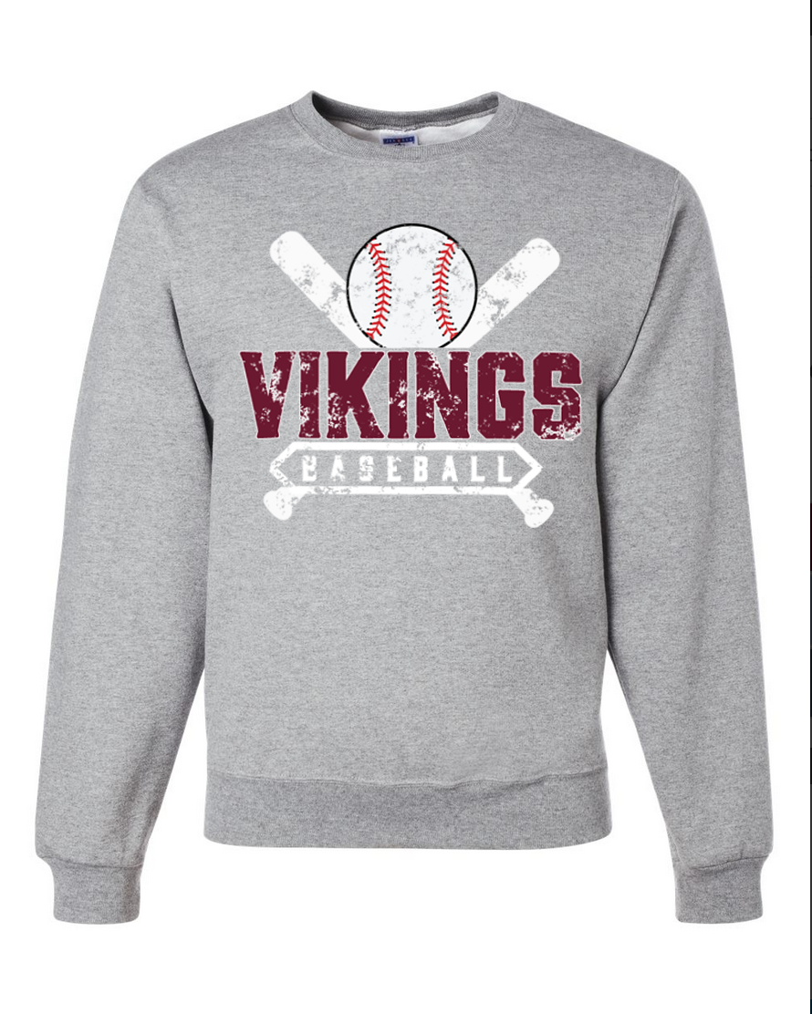 Waverly Baseball – Gray Crewneck – White