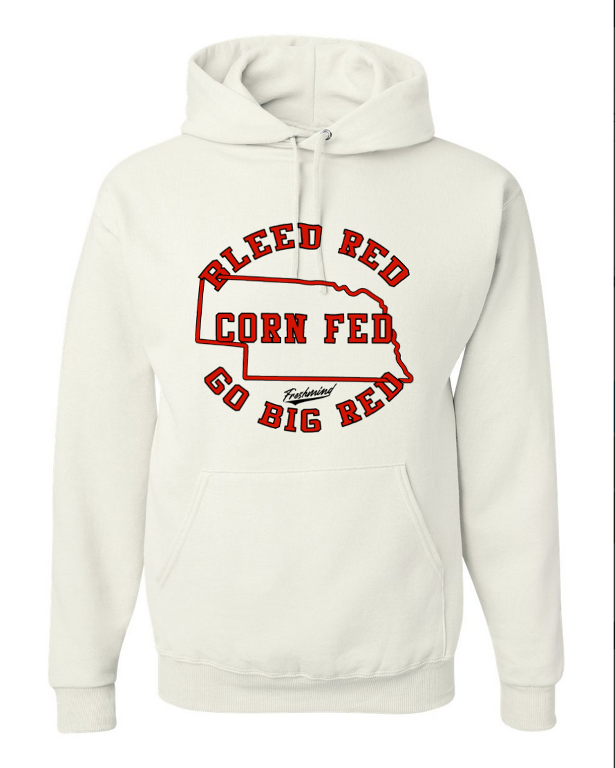 Bleed Red, Corn Fed, Go Big Red - Hoodie - White