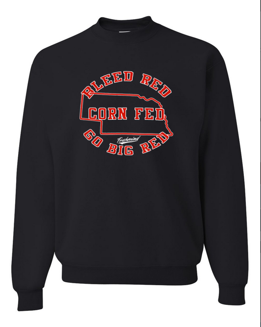 Bleed Red, Corn Fed, Go Big Red - Crewneck - Black