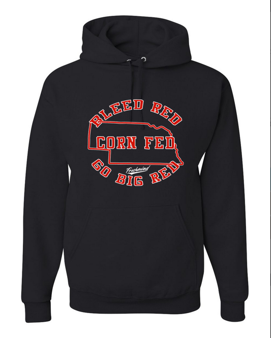 Bleed Red, Corn Fed, Go Big Red - Black Hoodie