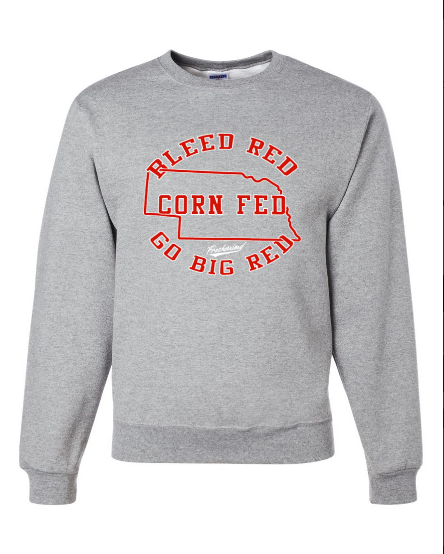Bleed Red, Corn Fed, Go Big Red - Crewneck - Gray
