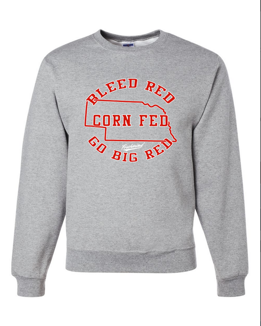 Bleed Red, Corn Fed, Go Big Red - Crewneck - Gray