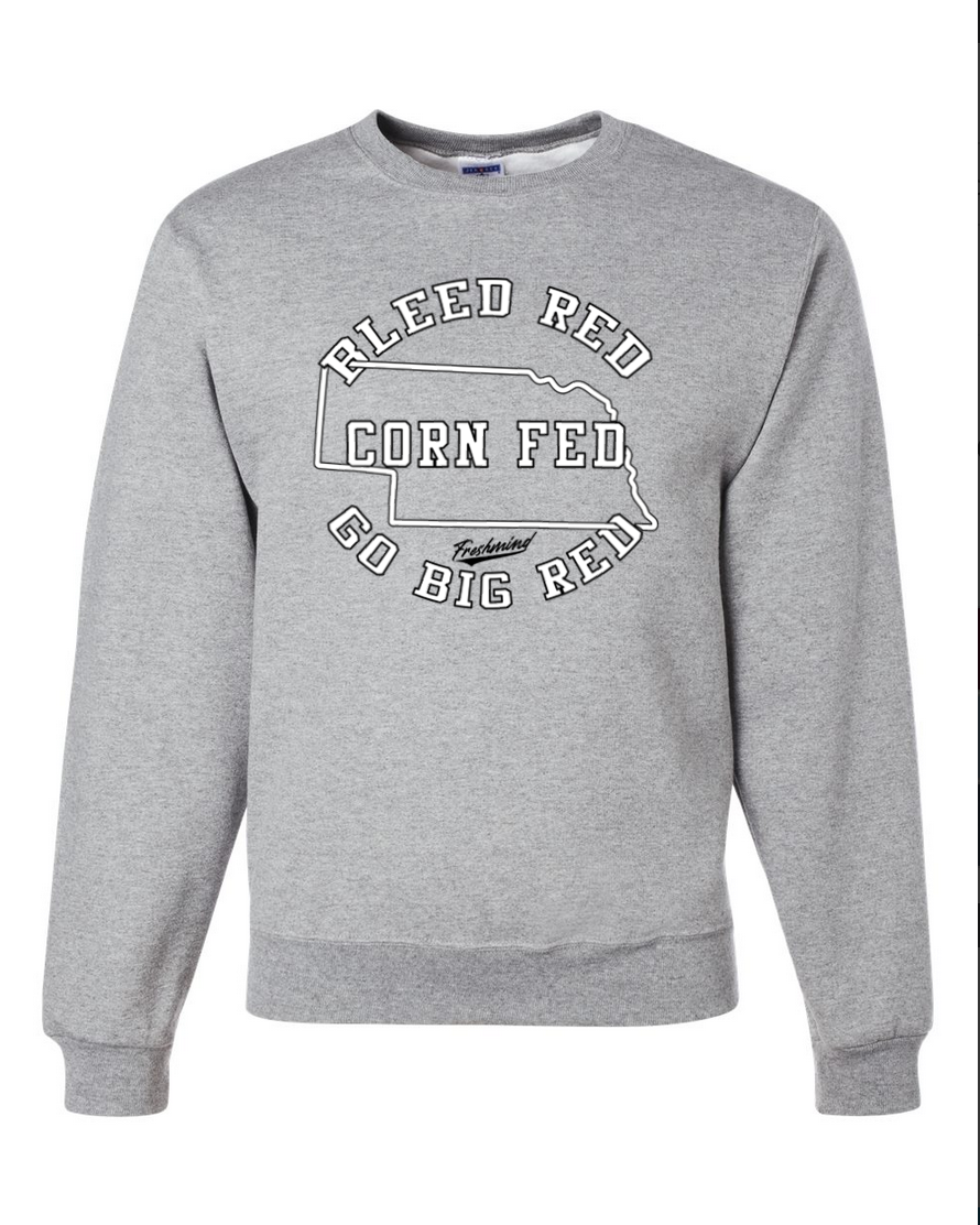 Bleed Red, Corn Fed, Go Big Red - Crewneck - Gray