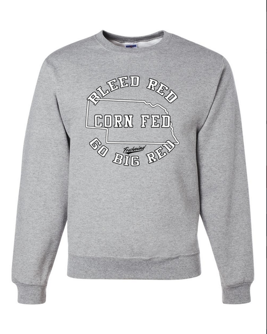 Bleed Red, Corn Fed, Go Big Red - Crewneck - Gray