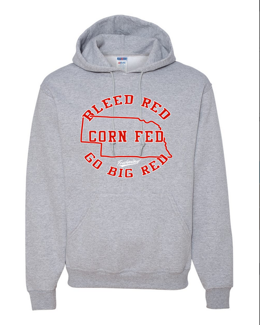 Bleed Red, Corn Fed, Go Big Red - Hoodie - Gray