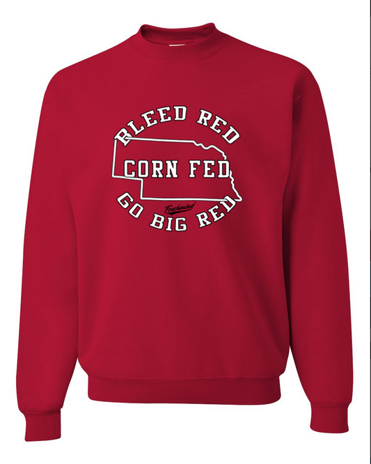 Bleed Red, Corn Fed, Go Big Red - Crewneck - Red