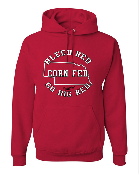 Bleed Red, Corn Fed, Go Big Red - Hoodie - Red