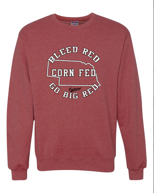 Bleed Red, Corn Fed, Go Big Red - Crewneck - Vintage Red