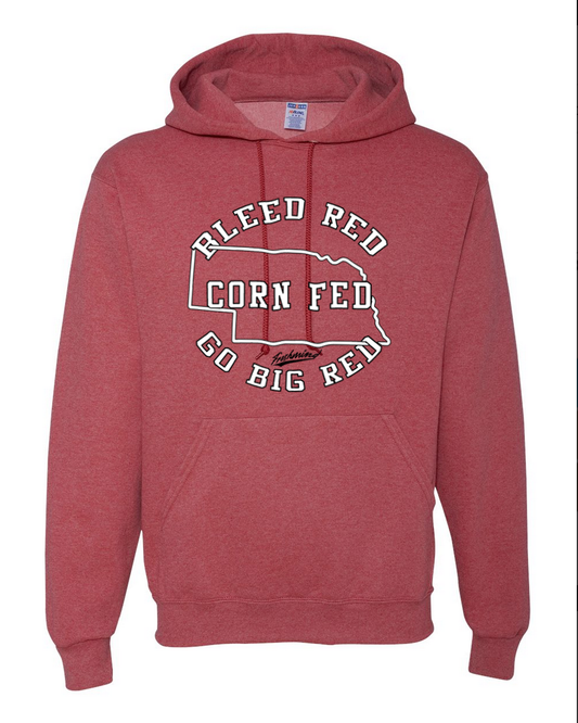 Bleed Red, Corn Fed, Go Big Red - Hoodie - Vintage Red