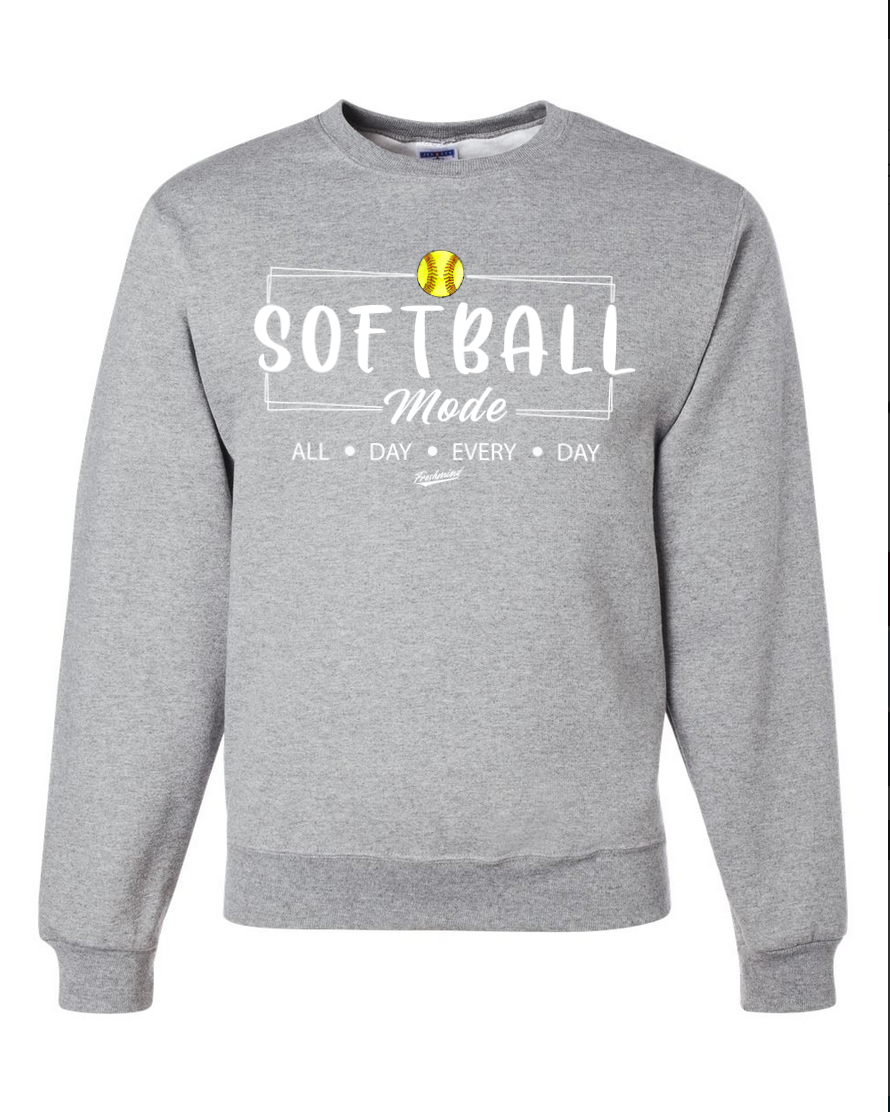 Softball Mode/White – Gray Crewneck