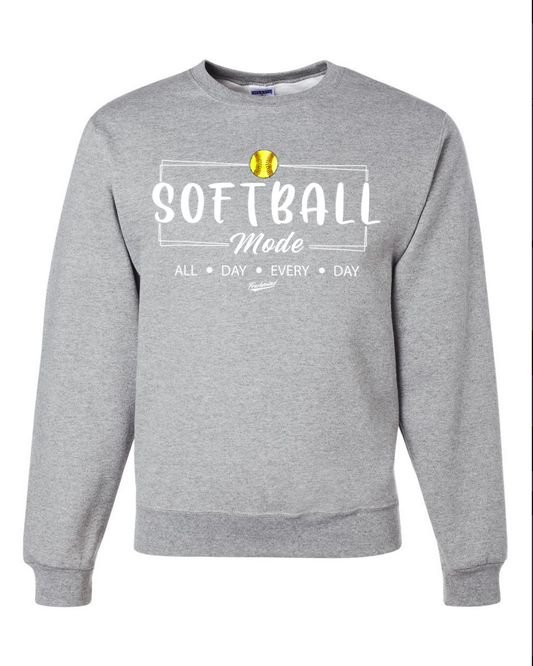 Softball Mode/White – Gray Crewneck