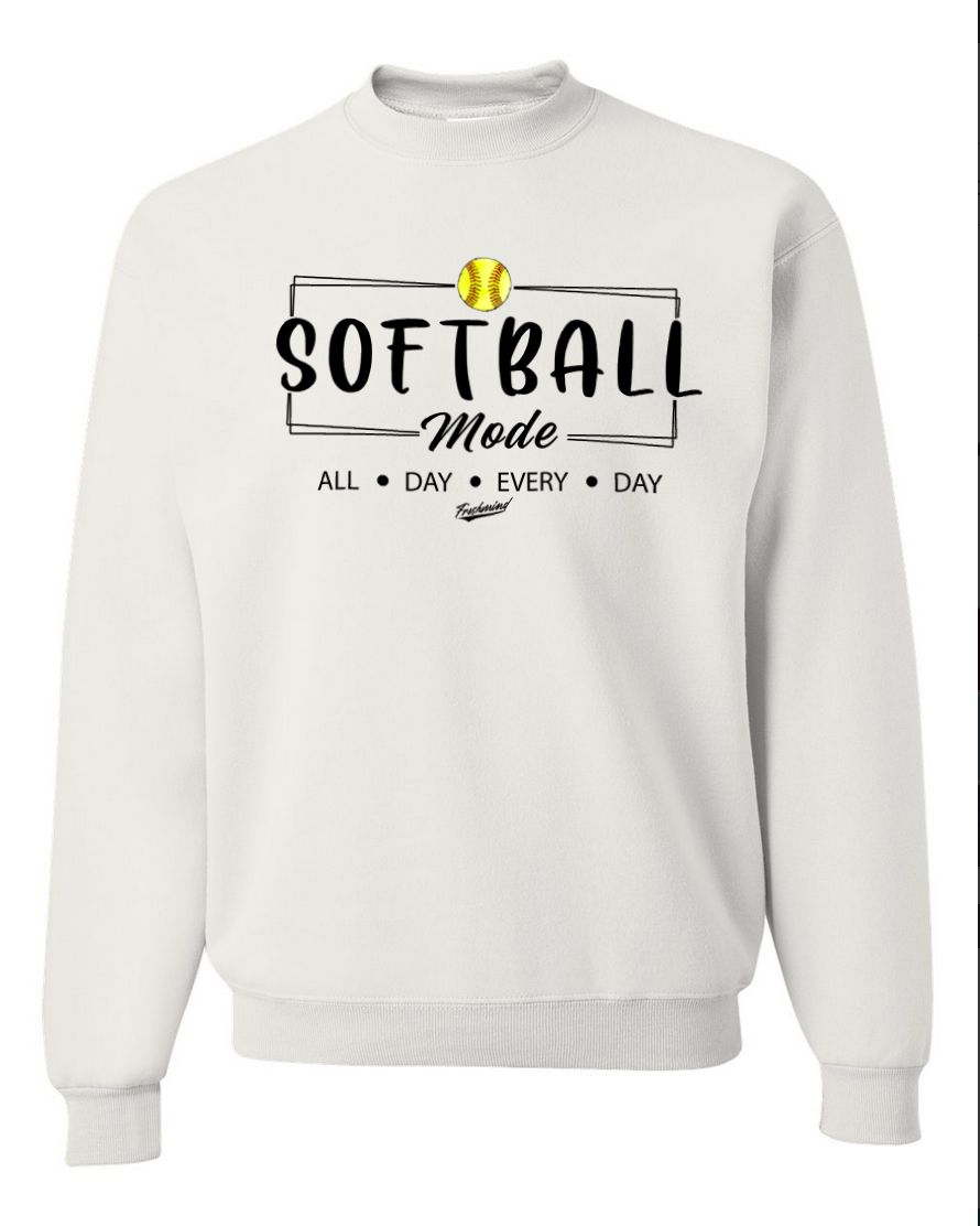 Softball Mode – White Crewneck