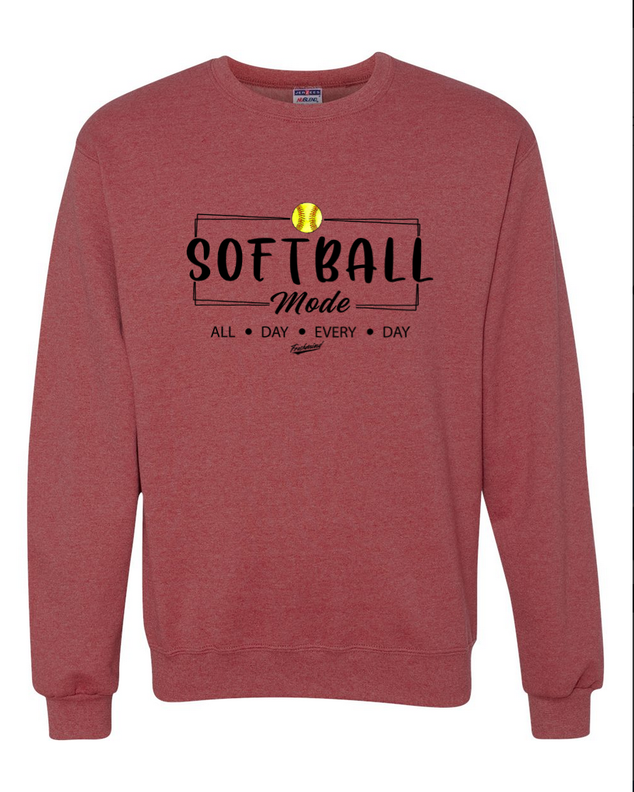 Softball Mode/Black – Vintage Red Crewneck