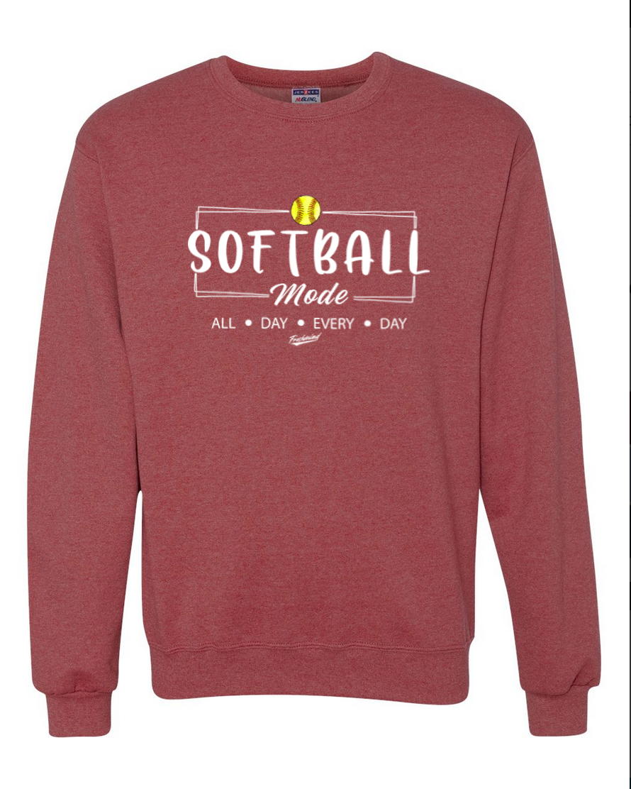 Softball Mode/White – Vintage Red Crewneck