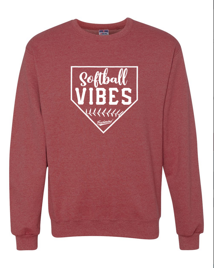 Softball Vibes/White – Vintage Red Crewneck