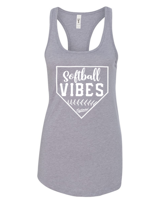 Softball Vibes/White – Light Gray Tank Top