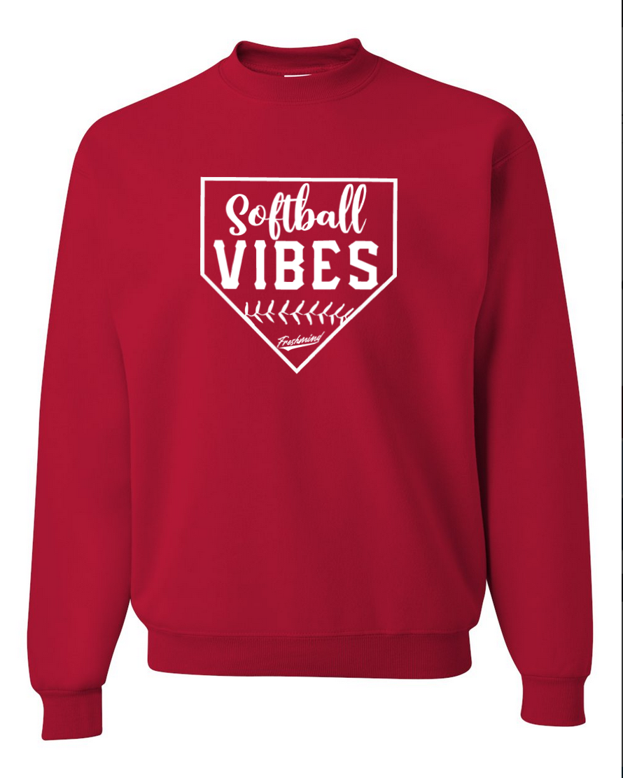 Softball Vibes/White – Red Crewneck