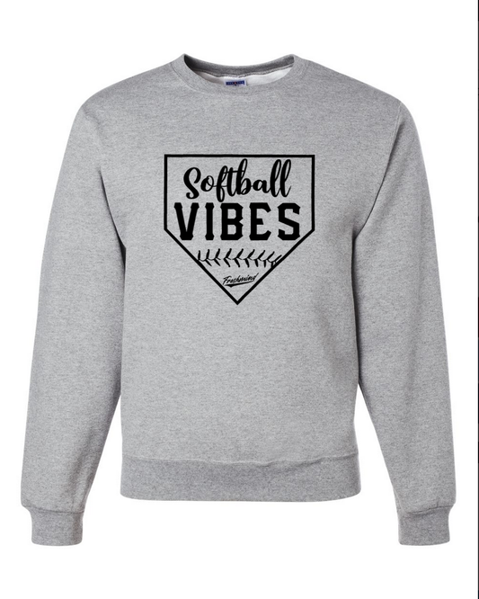 Softball Vibes/Black – Gray Crewneck