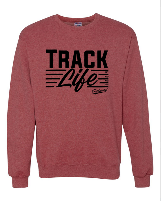 Track Life/Black – Vintage Red Crewneck
