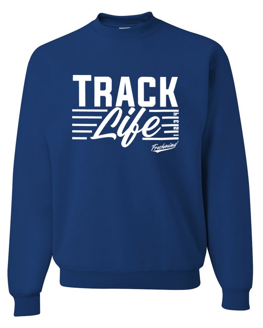 Track Life/White – Royal Crewneck