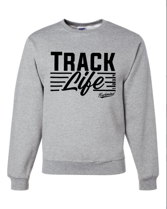 Track Life/Black – Gray Crewneck