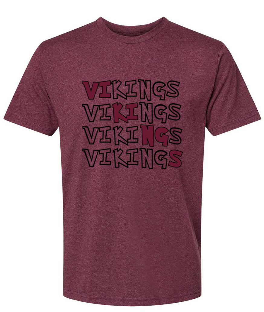 Vikings - Heather Maroon - Black T-Shirt