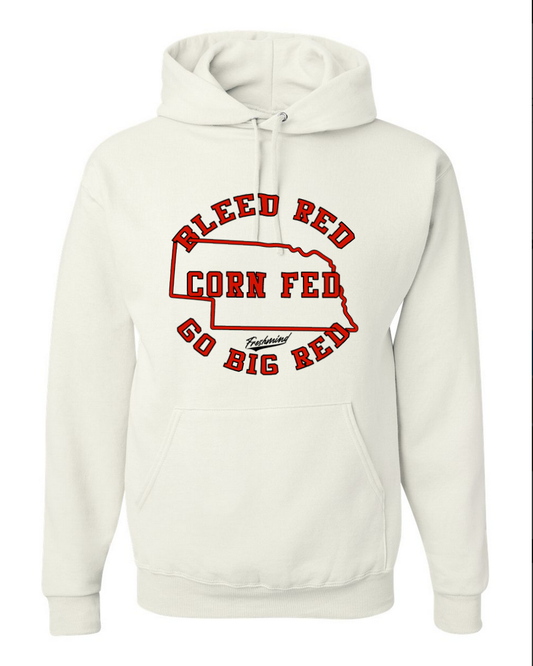 Bleed Red, Corn Fed, Go Big Red - Hoodie - White